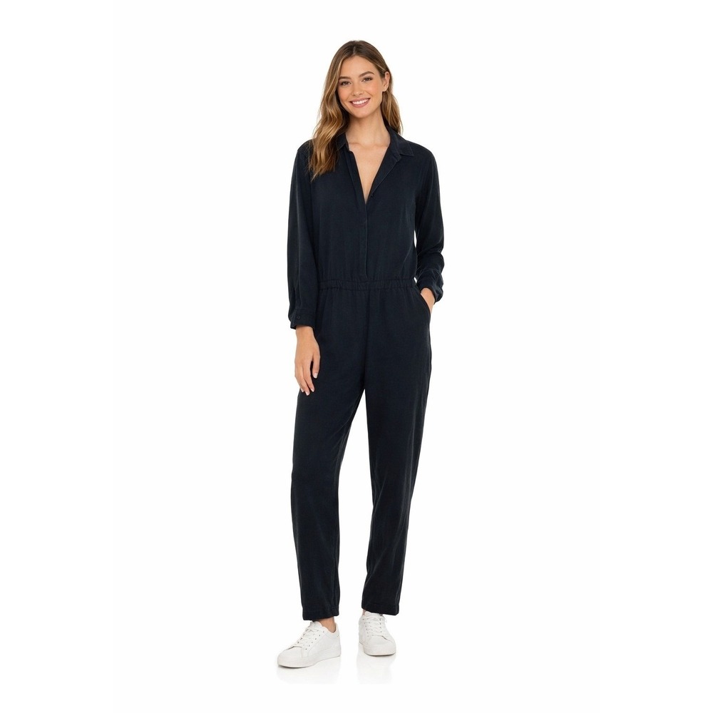 CLUB MONACO Black Utility Jumpsuit Button Front Long Sleeve Size 0 XS